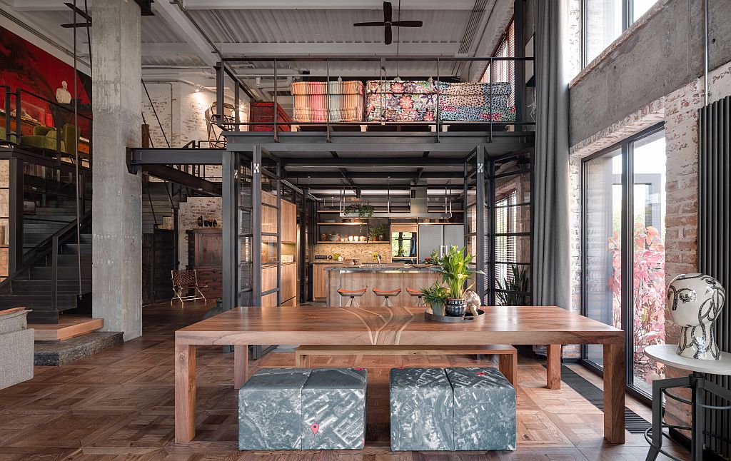 Set cucina moderna Loft Industrial con negozio di fiori Smob